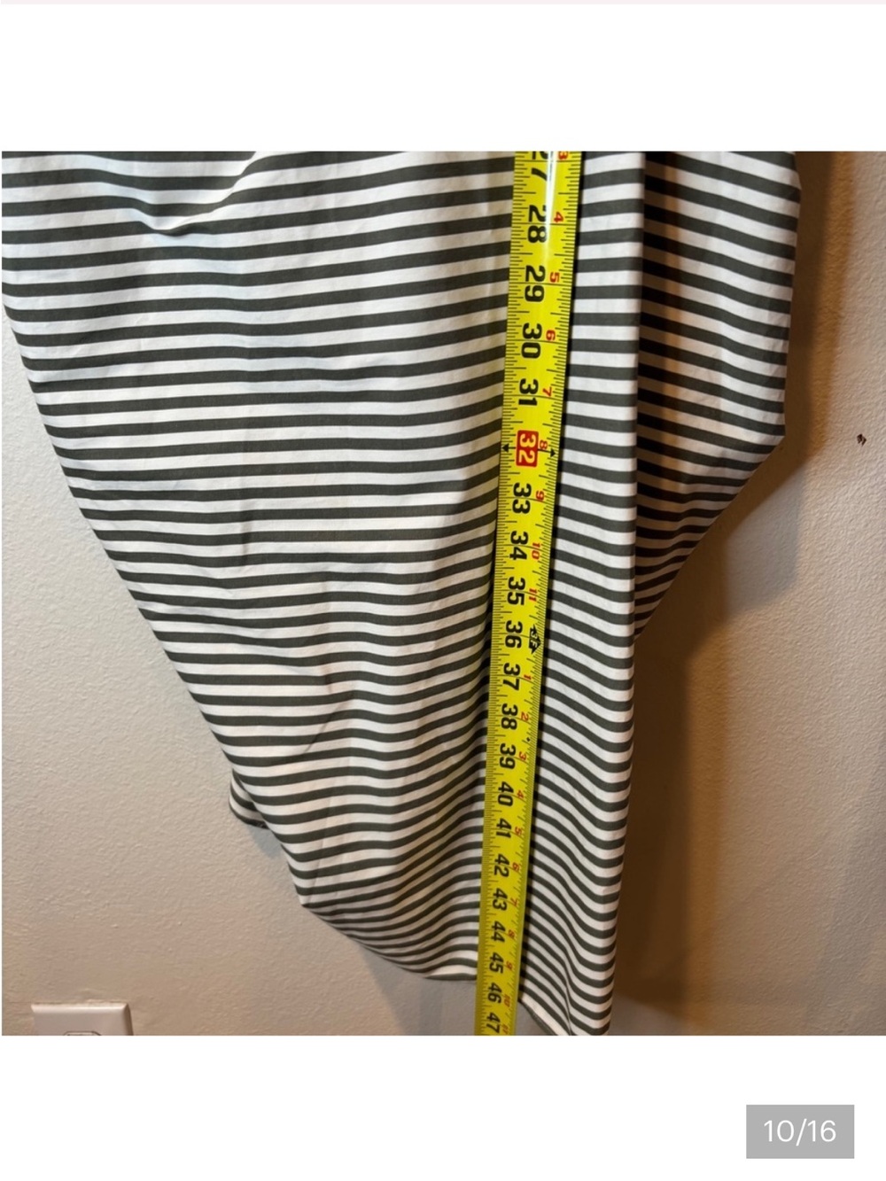 Striped Ruched dress- Olive/White - Picture 10 of 11